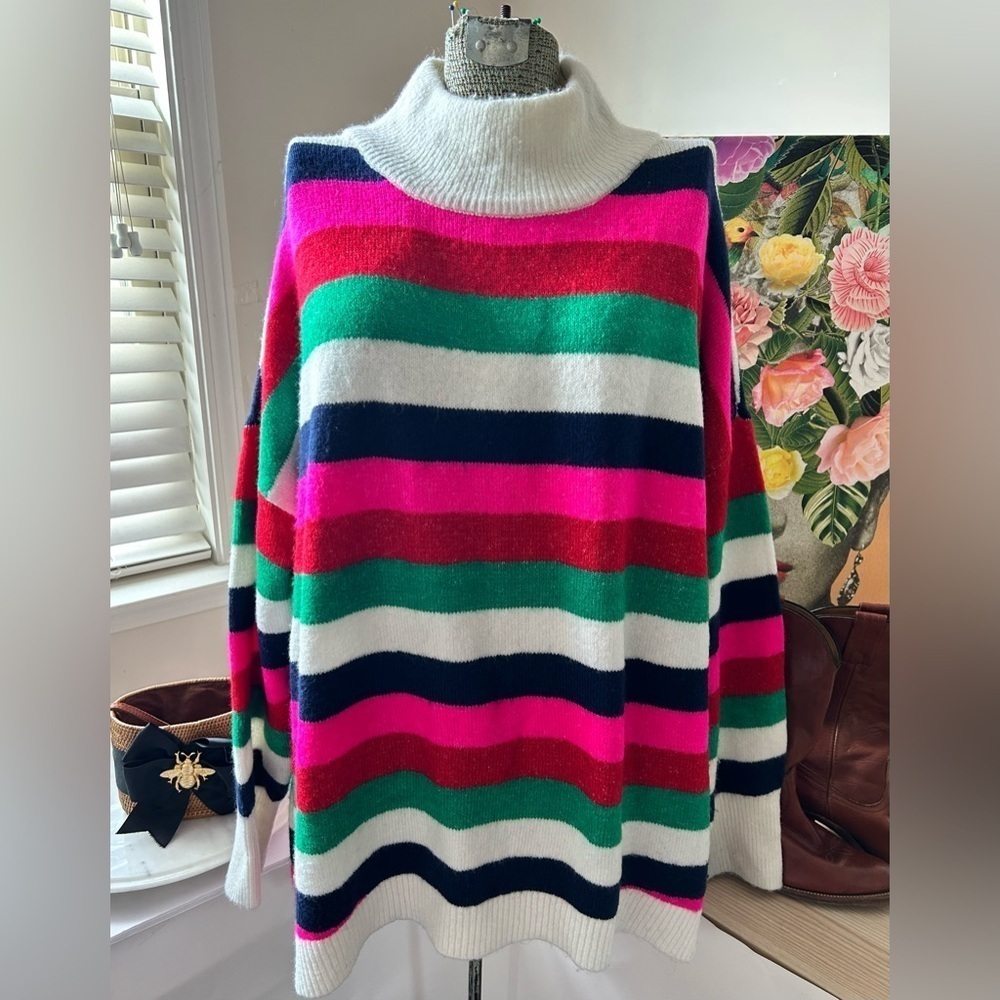 NWT CROWN & IVY BOLD STRIPED MOCK NECK SWEATER Sz.XXL SOFT, PULLOVER,FALL/WINTER